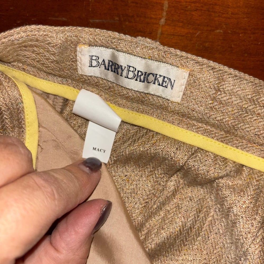 Barry Bricken | Vintage | Women's Size 10 Tan Striped Silk Blend Wide Leg Pants - Picture 5 of 11